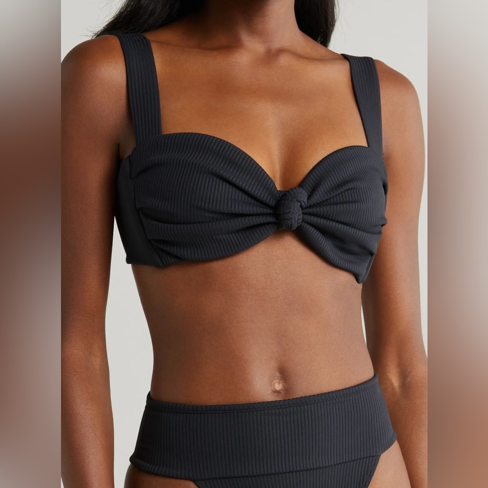 Montce Black Ribbed Knot Front Bikini Top